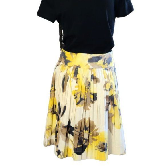Robin Howe Yellow Floral Print Pleated Skirt Size 10 - Picture 3 of 4